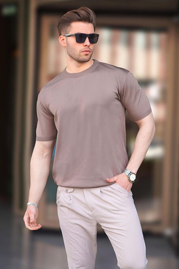 Ανδρικό μπλουζάκι Brown Crew Neck Basic 6883 - 1