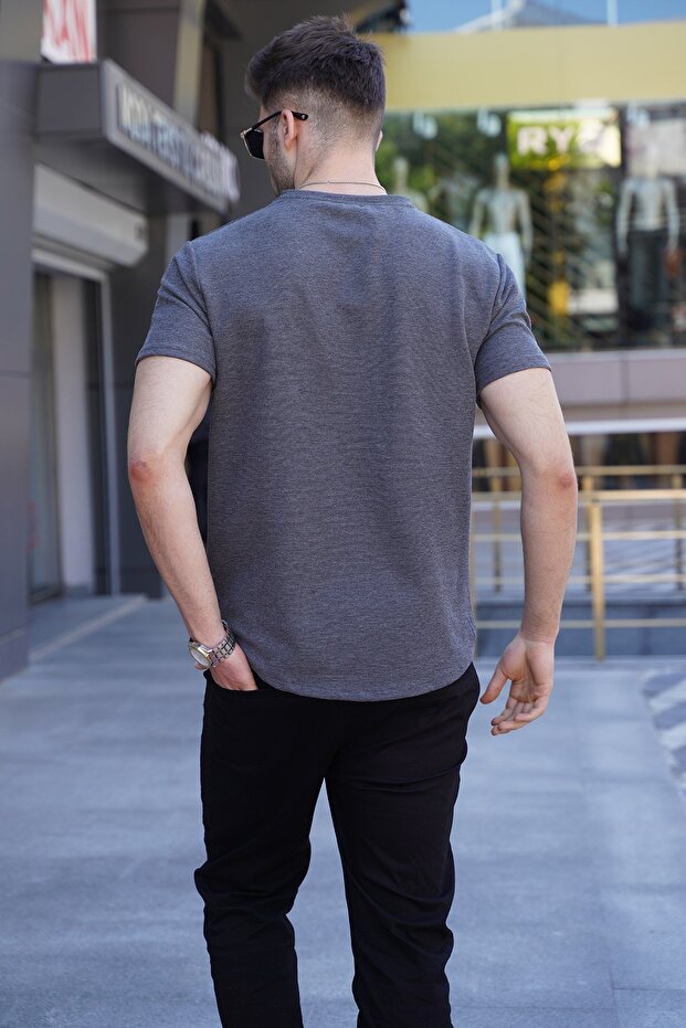 Antrasit Waffle Kumaş Basic Tişört 5883 - 2