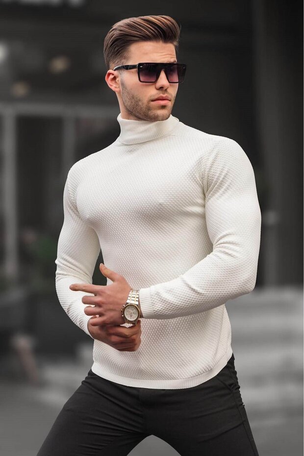 Bone Color Turtleneck Men's Knitwear Sweater 6306