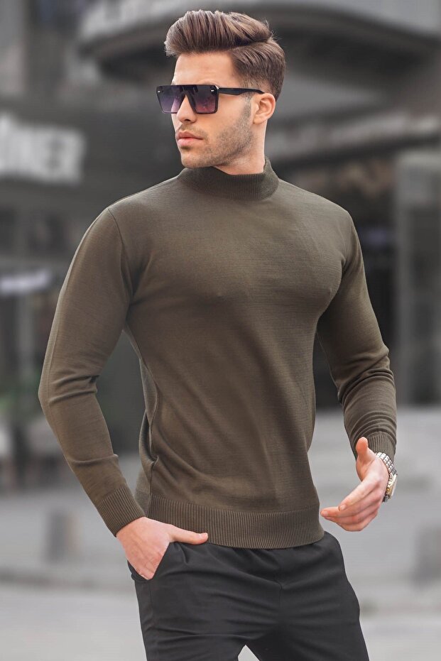 Khaki Slim Fit Half Turtleneck Men's Knitwear Sweater 6343