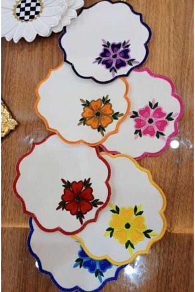 6 Pieces Mixed Colorful Flower Embroidered Coffee Presentation Handkerchief, Serving Napkin