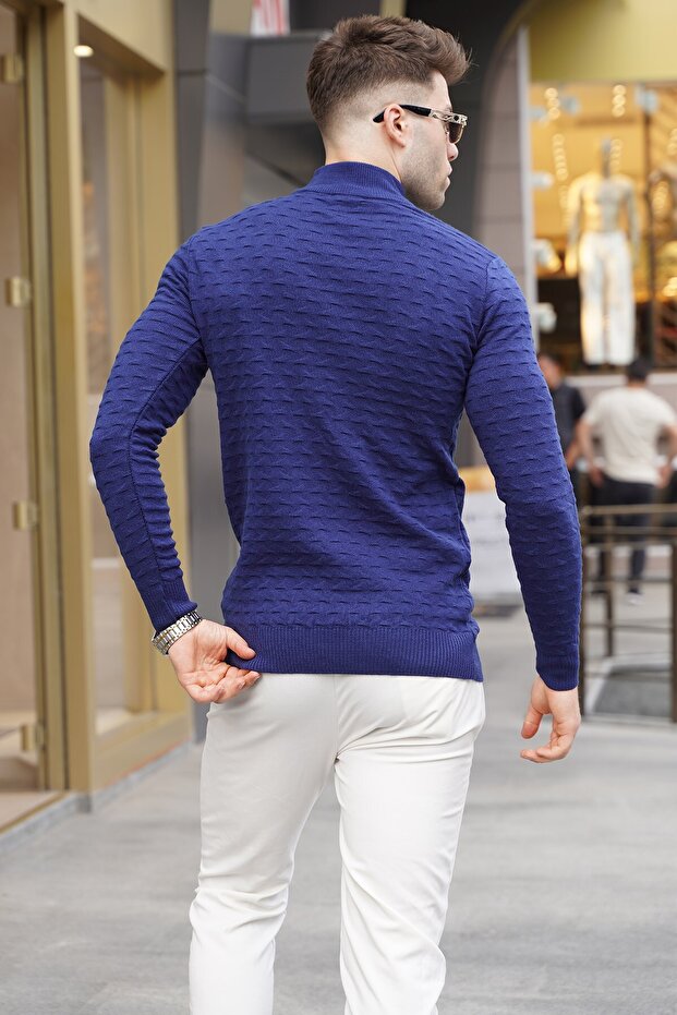 Hellmarineblauer Rollkragen-Strickpullover 5762 - 2