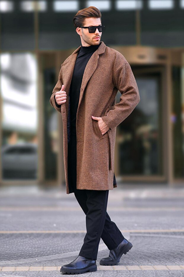Taba Double-Breasted Collar Patterned Cashmere Coat 7250 - 2