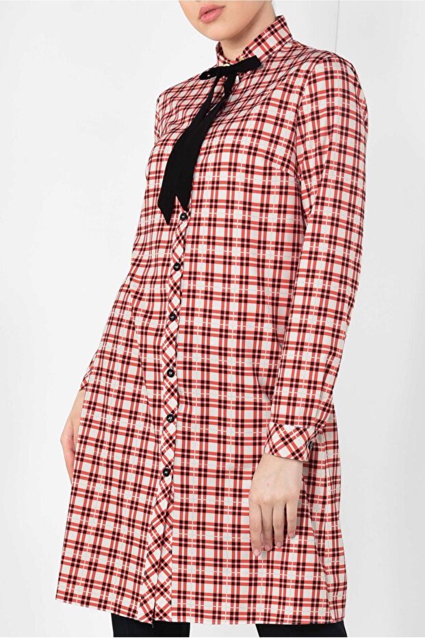 YAKASI BAĞCIKLI EKOSE DESENLİ TUNİK 4912 - 4