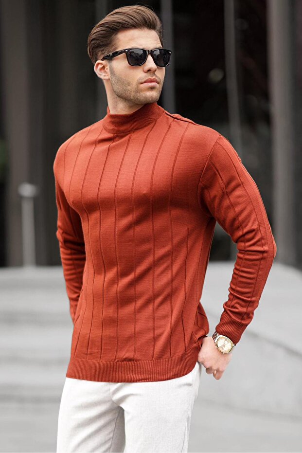 Tile Slim Fit Half Turtleneck Striped Non-Pilling Men's Knitwear Sweater 6344