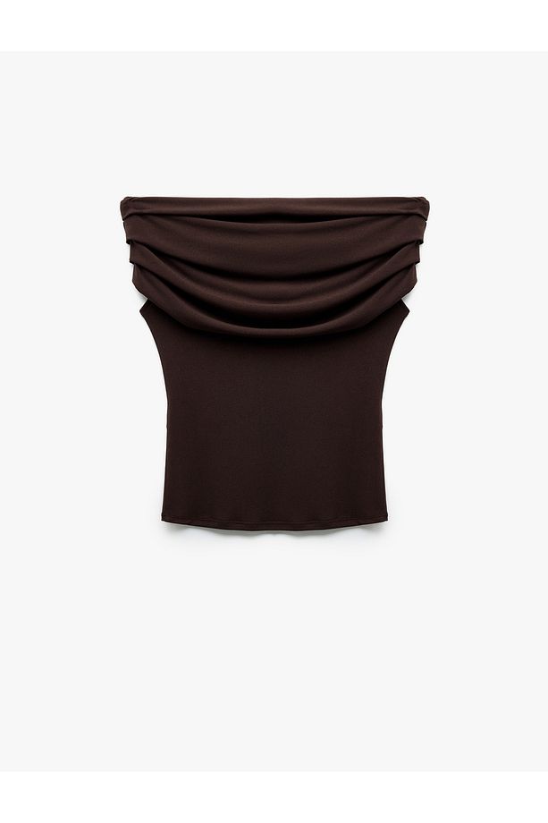 Krep Kumaş Drape Detaylı Straplez Bluz - 4