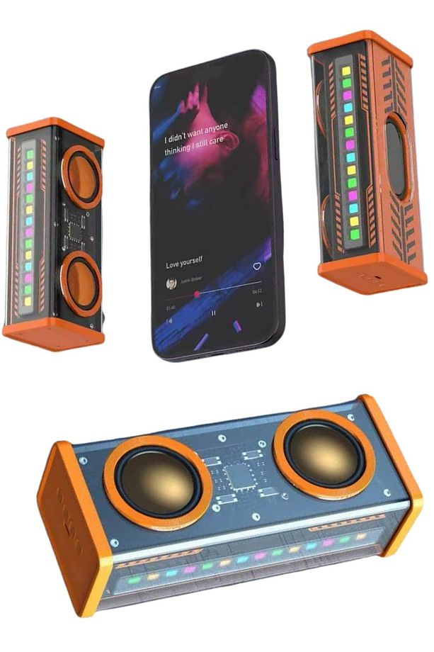 Bluetooth Hoparlör Şeffaf Mecha RGB Işıklı Çift Hoparlör 5.0 Bluetooth - 5