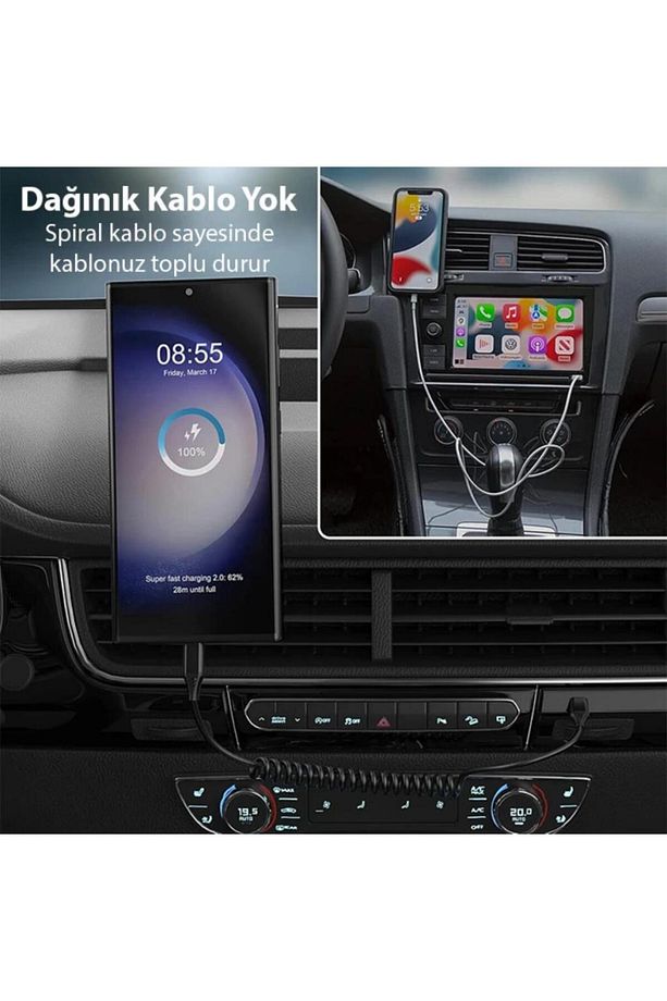 3A 60W Spiral Type C to Type C Şarj ve Data Kablosu,1-1,5 Metre Kısayıp Uzayabilen Elastik Ka - 2