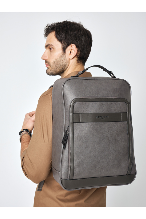 Pirre Cardin 01Pc00110 Vegan Backpack Notebook Bag Water Resistant Grey