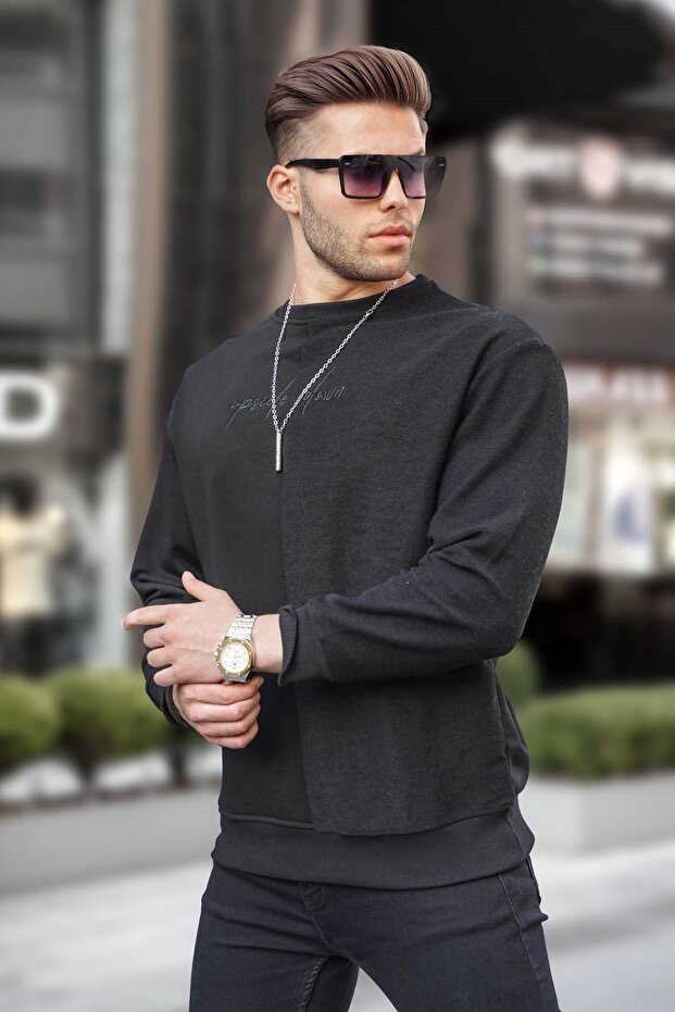 Siyah Basic Erkek Sweatshirt 6010 - 1