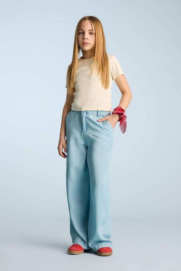 Kız Çocuk Slim Fit Dar Kesim Bisiklet Yaka Ribana Basic Düz Kısa Kollu Tişört B3054a825sm - 2