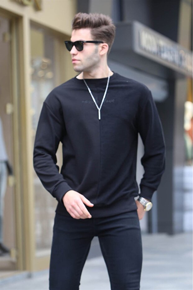 Siyah Basic Erkek Sweatshirt 6010 - 3