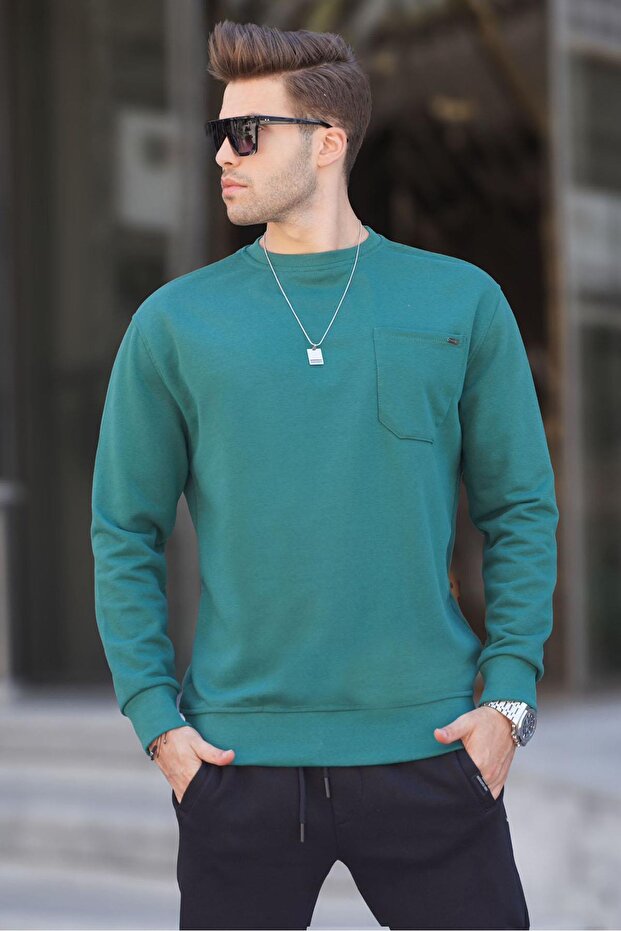 Koyu Yeşil Regular Fit Basic Sweatshirt 6136 - 1
