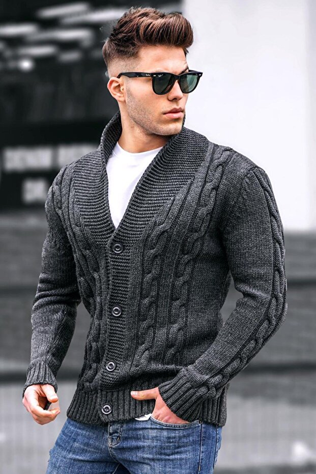 Anthrazitfarbene Strickjacke 9053 - 1
