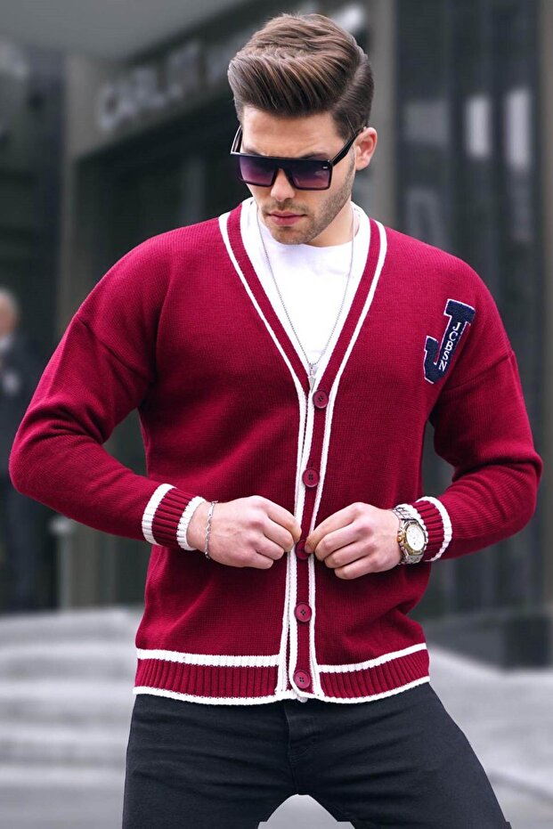 Claret Red Men's Knitwear Cardigan 6314