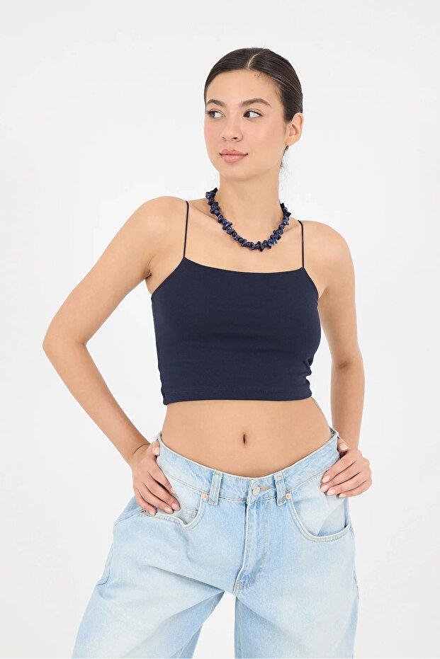Women's Navy Blue Rope Strap Knitted Bustier Hzl24S-Zk12001