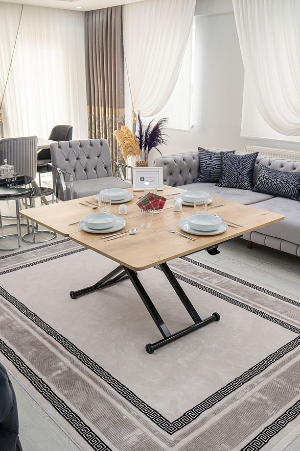 Akıllı Sehpa Home Üst Tabla Mdf VeliMeşe Oval Köşe Alt Mekanizma Siyah Renk - 3