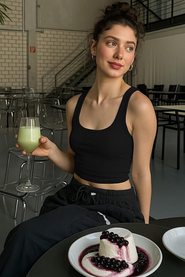 Siyah Fitilli Görünümlü Askılı Basic Atlet MG2057 - 4