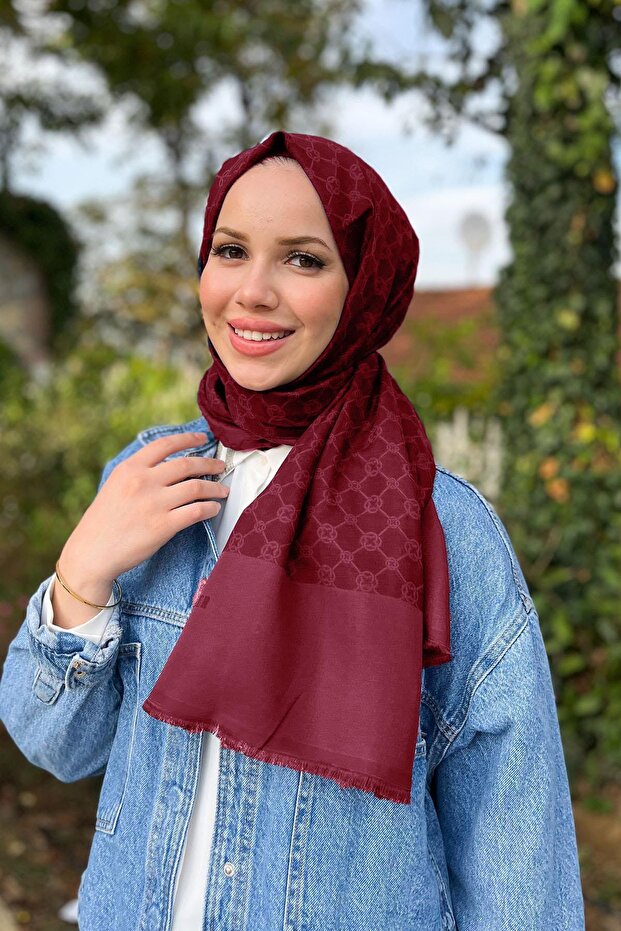 Elegance Monogram Shawl - 1090100 -942 - Claret Red