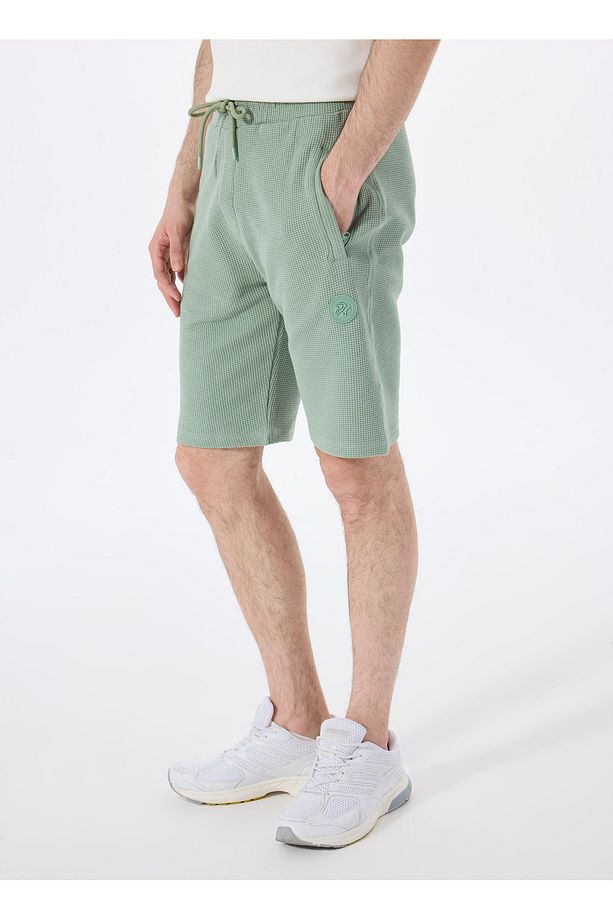 D5SM-SHT3755 Açık Haki Lastikli Bel Relaxed Düz Erkek Şort - 3