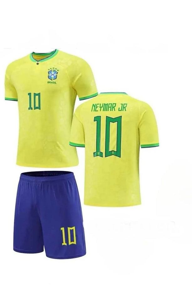 Brezilya 2023/24 Yeni Sezon Neymar Jr Çocuk Forması Şort Çorap 3'lü Set - 1