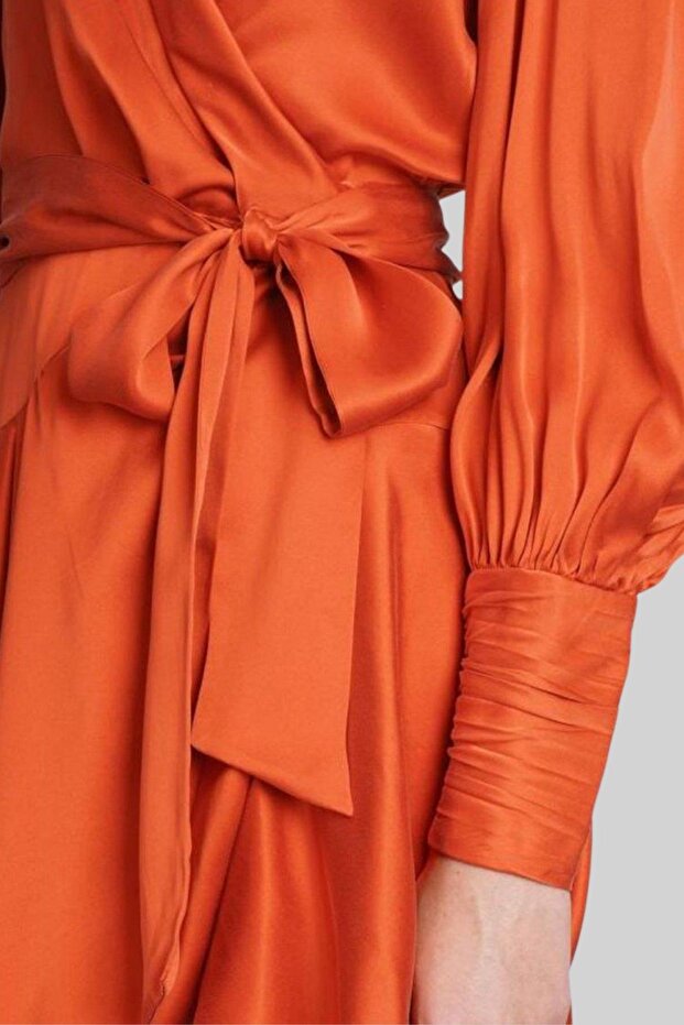 Kadın Ipek Mini Elbise Turuncu - 5