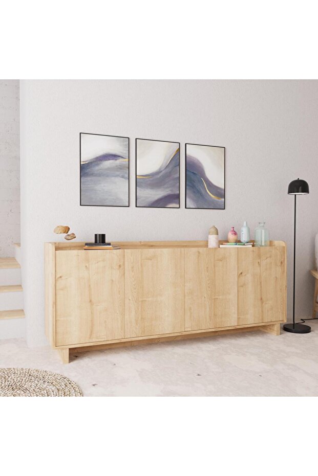 H1110 Boho Konsol Safir 180 Cm Salon Mobilyası Bohem Tarz Raflı Kapaklı Dekoratif Konsol - 4