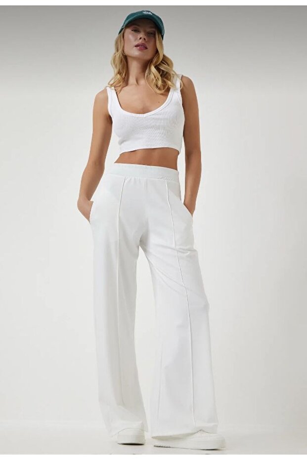 Women's Scuba Ribbed Ironing Line Pants - White