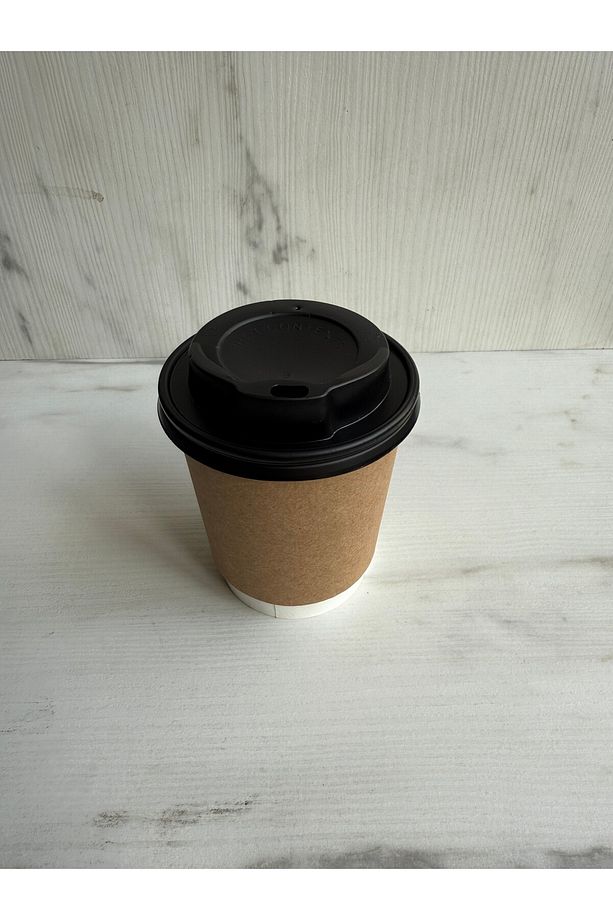 8 Oz Double Wall Çift Duvar Kraft Karton Bardak Latte Bardağı 25 Adet Bardak 25 Adet Kapak - 2
