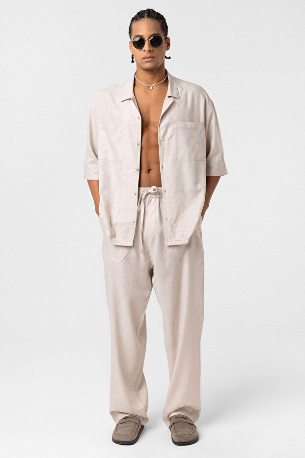 Baggy Linen Trousers Beige