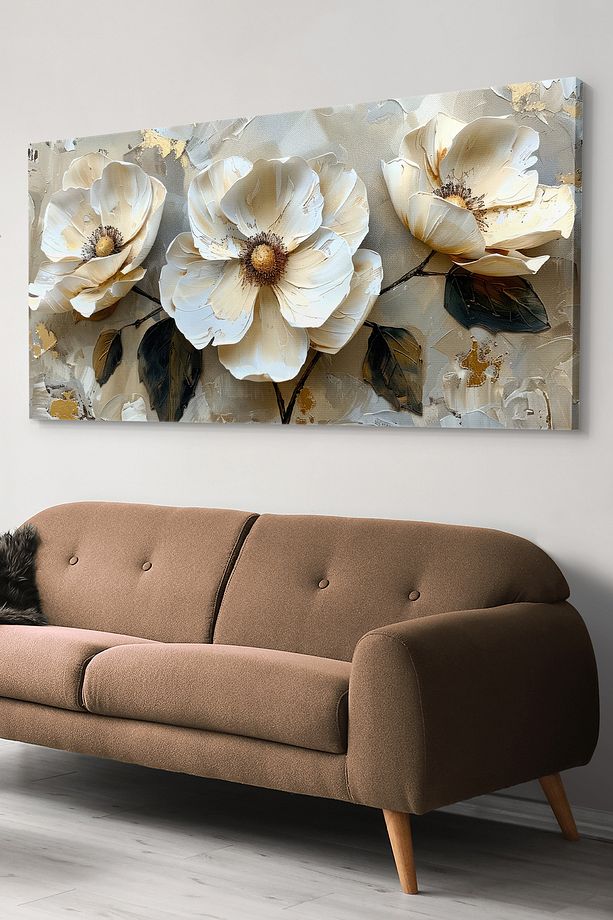 Yağlı Boya Görünümlü Çiçekler Tek Parça Kanvas - Canvas Tablo - 1