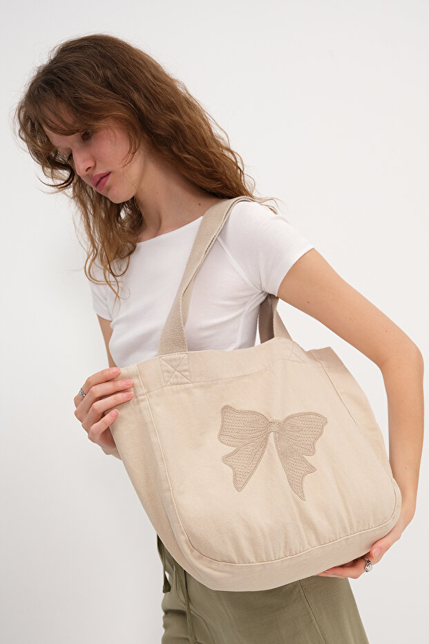 Ribbon Detailed Tote Bag Ç5001