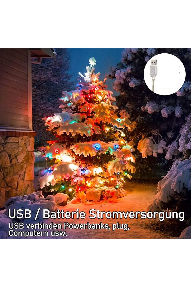 Usb Girişli Renkli Işık 12 Metre 99 Led Kumandalı 8 Modlu Ev Bahçe Balkon Ağaç Çit Süsü Led - 6