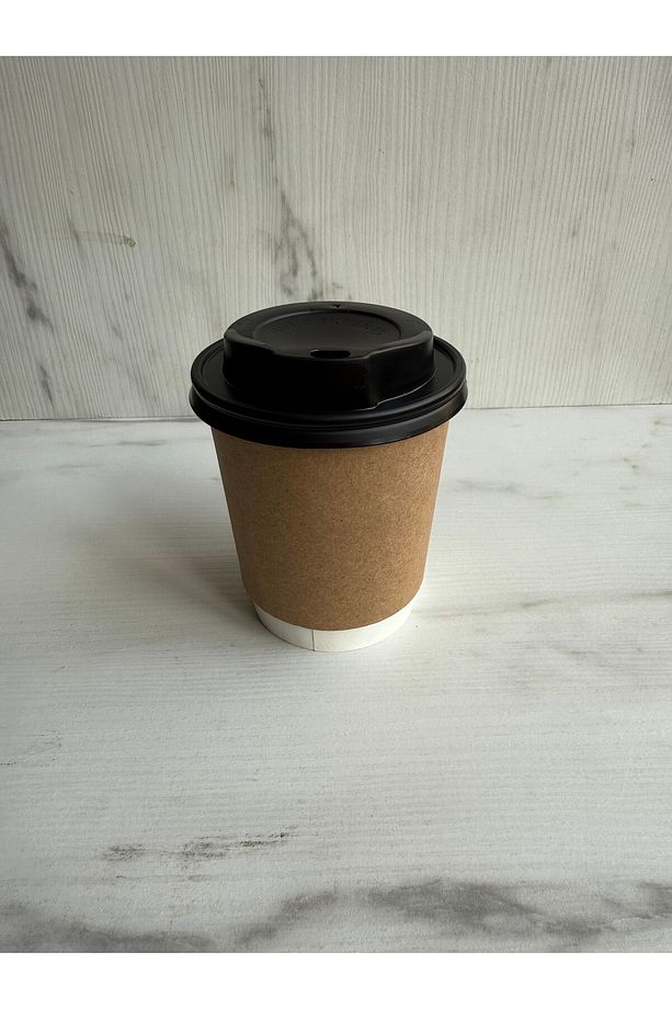 8 Oz Double Wall Çift Duvar Kraft Karton Bardak Latte Bardağı 25 Adet Bardak 25 Adet Kapak - 3