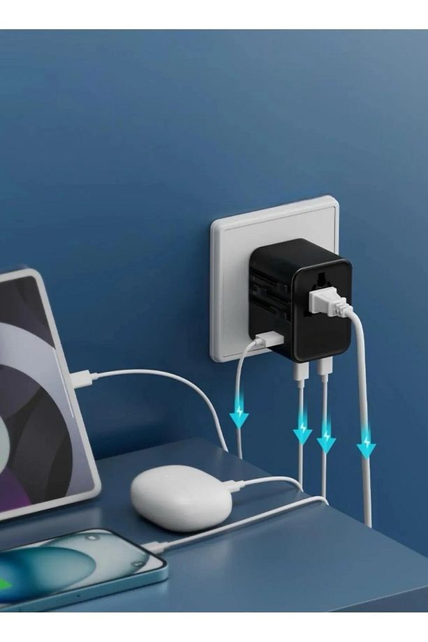 25W Evrensel Seyahat Adaptörü, EU/US/UK/AU Priz Dönüştürücü, 1x USB, 2x Type-C Hızlı Şarj - 3
