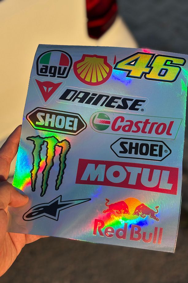 Motor ve Kask için Sponsorlu Markalar Hologramlı A4 Sticker Pack Seri -1(11 Sticker Tek Paket) - 3