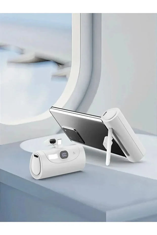Type-c Çıkışlı 20w Hızlı Şarj 5000 Mah Siyah Standlı Powerbank Mini Şarj Stand - 1