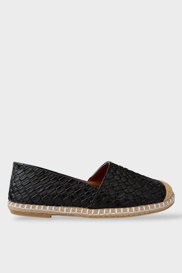Women's Espadrille Patterned Ballerina Shoes Black