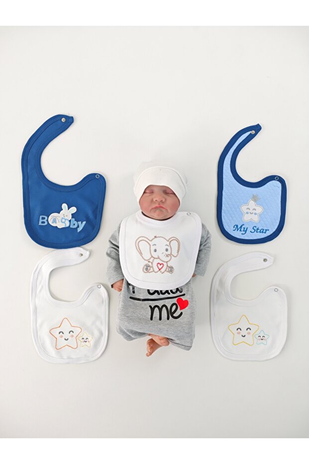 100% Cotton 5-Piece Baby Boy Bib Collar Baby Bib Double Layer Snaps Scarf Drool Bib