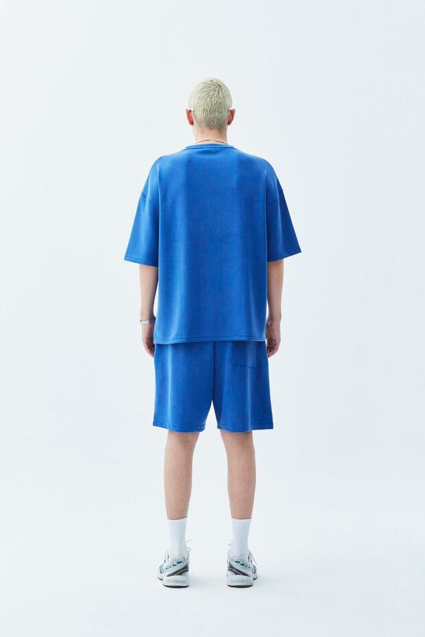 Oversize Modal Şort Takım Saks - 8