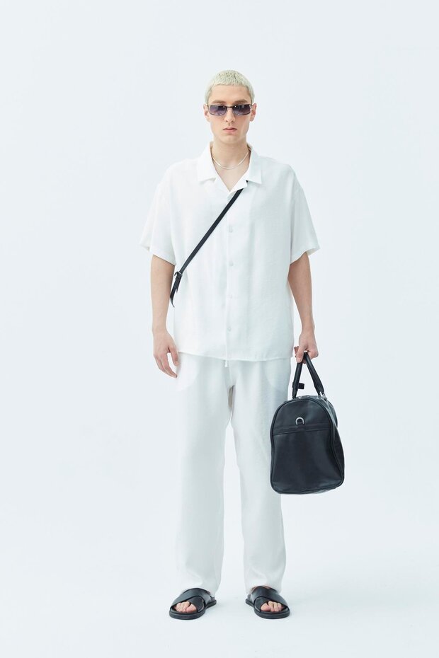 Basıc Oversize Keten Takım Ekru - 1