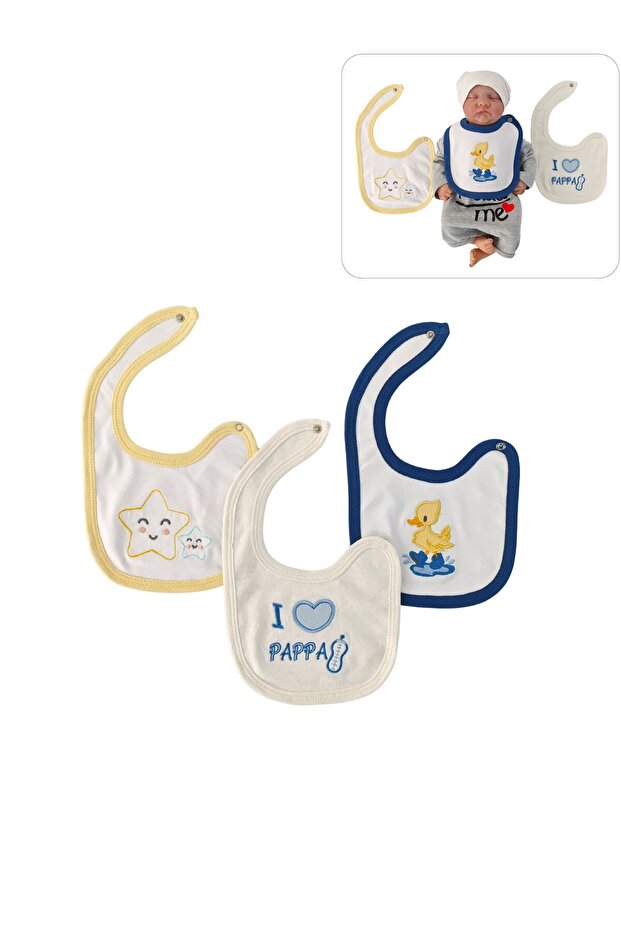 K%100 Cotton 3-Piece Baby Boy Bib Collar Baby Bib Double Layer Snaps Scarf Drool Bib