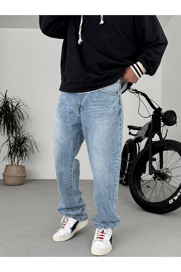 Açık Mavi Yıkamalı Baggy Pantolon GJ-16668/16713 - 1