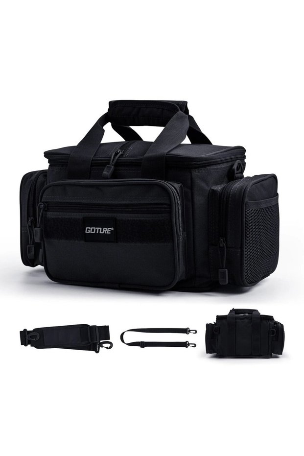 Black Goture Fishing Tackle Bags 38*23*19cm Shoulder Bag High Capacity 600D Oxford Cloth Outdoor Cyc