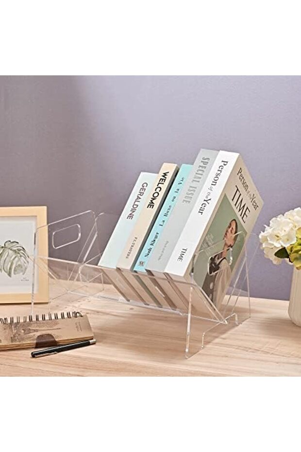 Clear Acrylic Mini Bookshelf – Small Desktop Organizer Shelf for Books, CDs, Magazines, Office Use