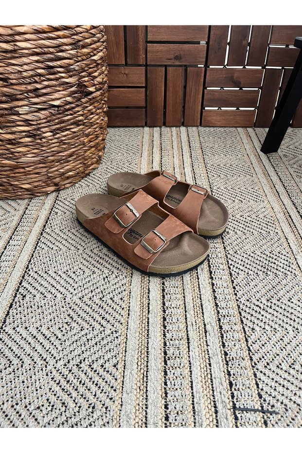 Unisex Orthopedic Cork Sole Comfort Model Slippers Double Buckle Daily Comfortable Outdoor Indoor Slippers