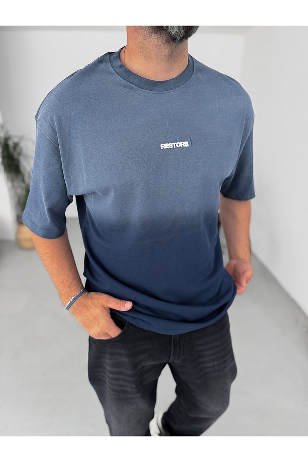 Lacivert Restore Yıkamalı Oversize T-Shirt PM-063 - 3
