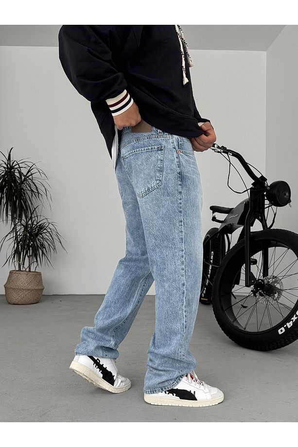 Açık Mavi Yıkamalı Baggy Pantolon GJ-16668/16713 - 4