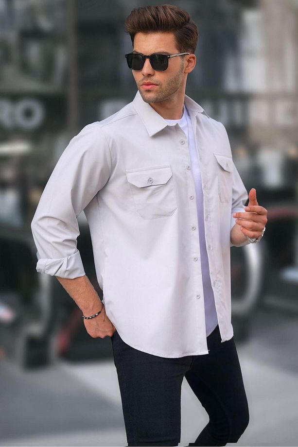 Gri Basic Regular Fit Erkek Gömlek 6716 - 2
