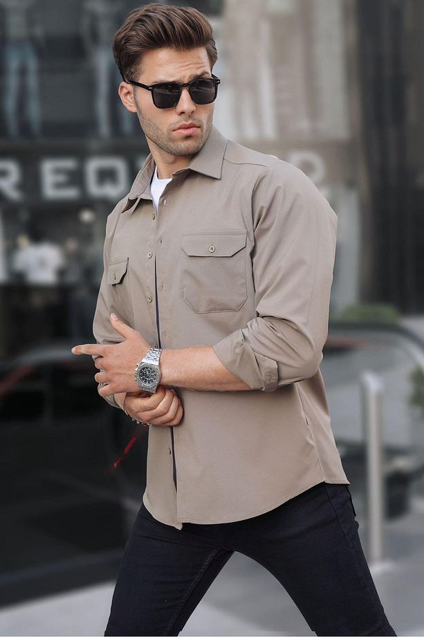 Haki Basic Regular Fit Erkek Gömlek 6716 - 1
